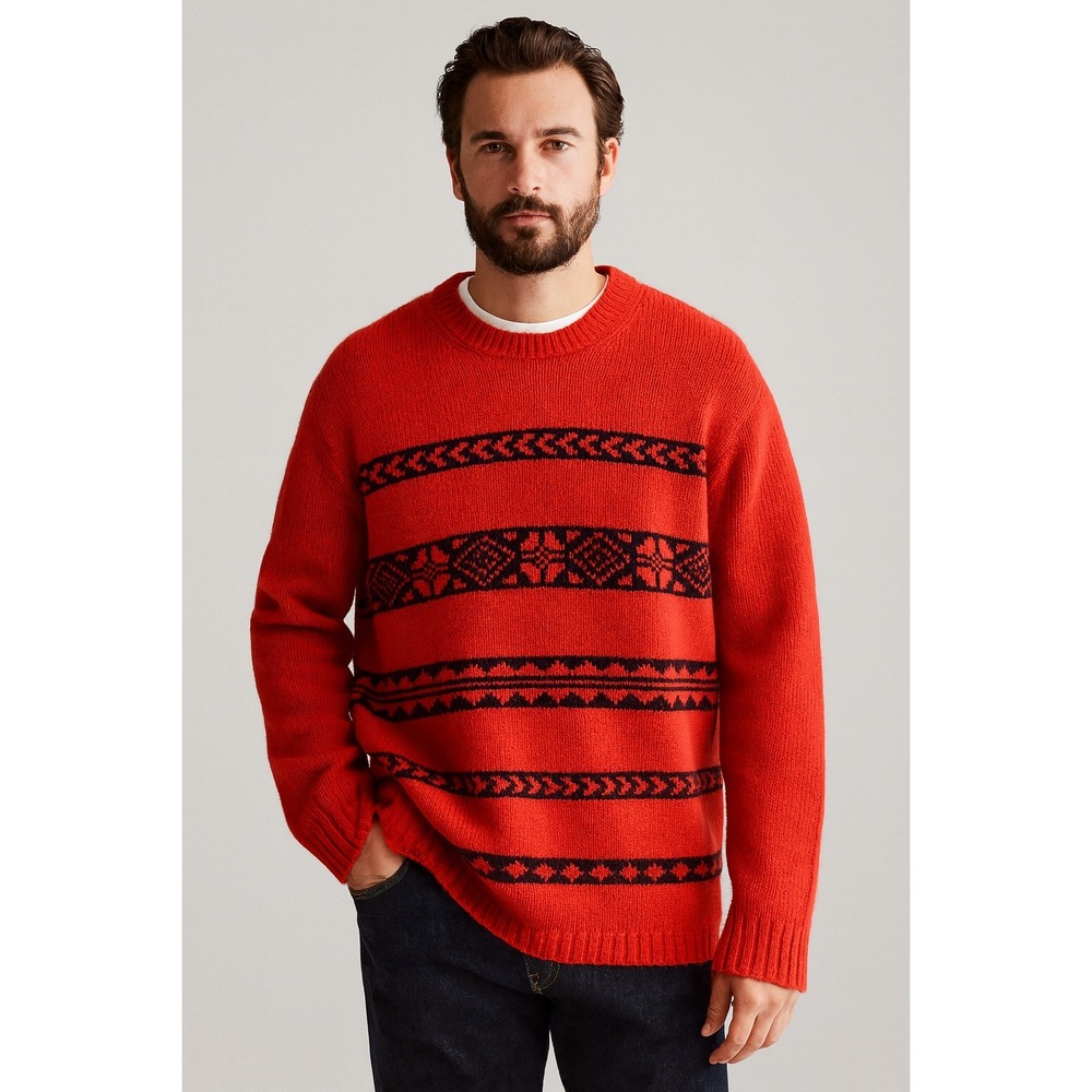 VTG 90s Structure Sweater Men's XL Red Nordic Lambswool Holidays Apres Ski